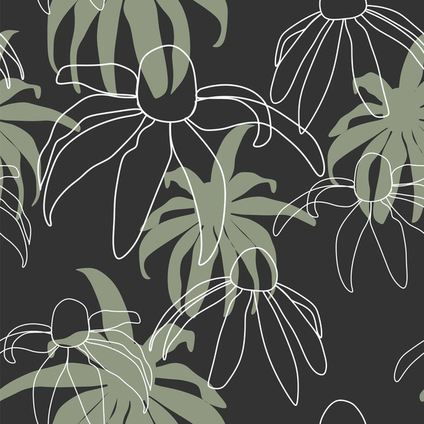 Abstract seamless pattern with leaves and flowers. Vector background for various surface. Trendy hand drawn textures. - Vektor, kép