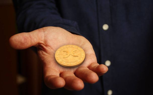 Holochain Holo HOT criptomoeda símbolo moeda de ouro na mão conceito abstrato. - Foto, Imagem