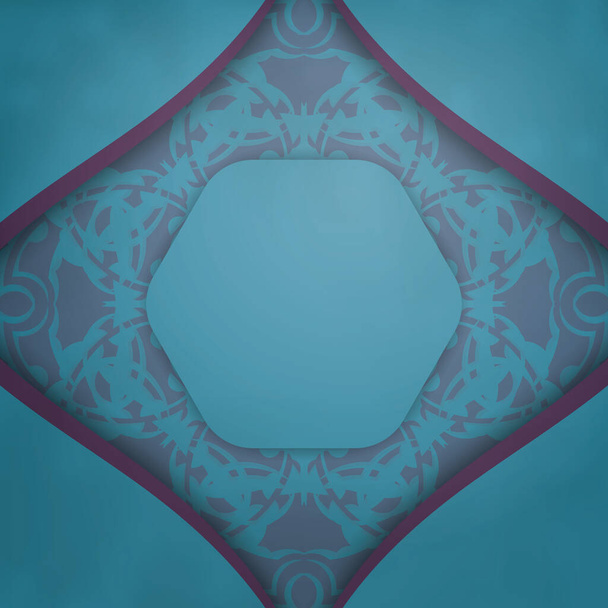 Greeting flyer in turquoise color with a mandala in a purple pattern for your congratulations. - Wektor, obraz