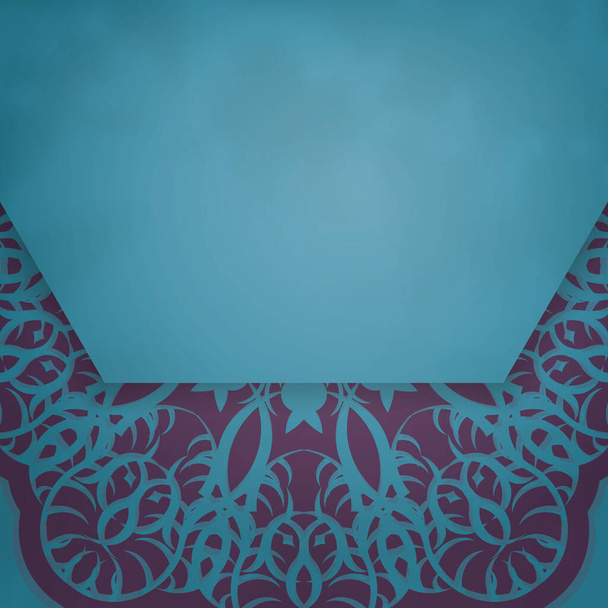 Grußflyer in türkisfarbener Farbe mit lila Vintage-Muster für Ihr Design. - Vektor, Bild