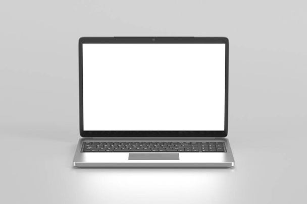 Laptop számítógép képernyő mockup felett hármas hengeres talapzat háttér termék bemutatása színpadon kijelző 3d renderelés - Fotó, kép