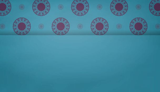 Tyrkysová šablona banneru s řeckou fialovou ozdobou pro design loga - Vektor, obrázek