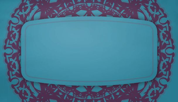 Turquoise banner template with indian purple ornaments and place under your text - Vector, Image