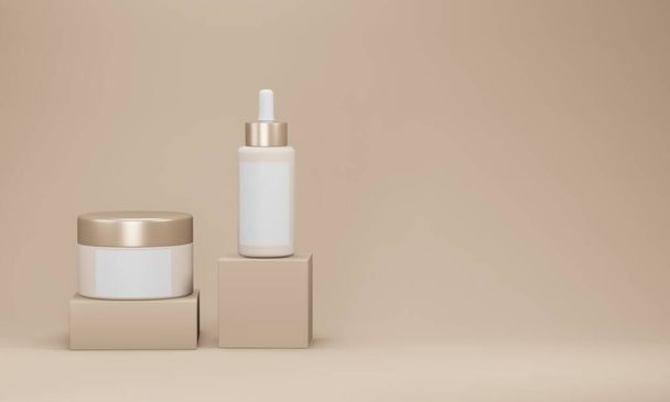 A set of cosmetic bottles for liquid, cream. 3D render. Mock up. - Photo, Image
