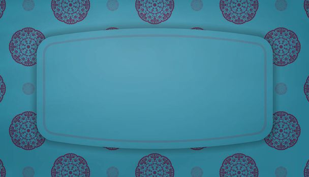 Banner de color turquesa con patrón púrpura vintage y espacio de logotipo - Vector, imagen