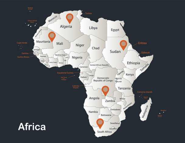 Afrika kaart, Infographics platte ontwerp kleuren sneeuwwit, met namen van de afzonderlijke staten vector - Vector, afbeelding