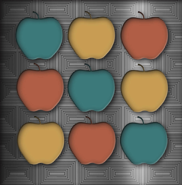 Apples are the subject of this 3-D illustration that includes muted colors and a cut paper look.  This is a 3-d illustration. - Photo, Image