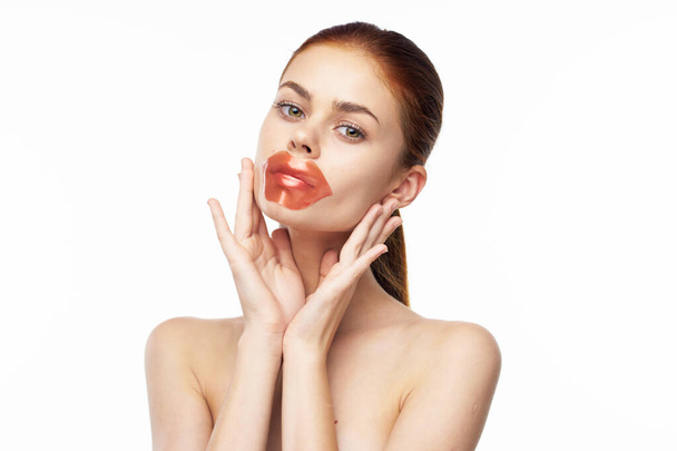 pretty woman naked shoulders lip mask skin care - Fotó, kép