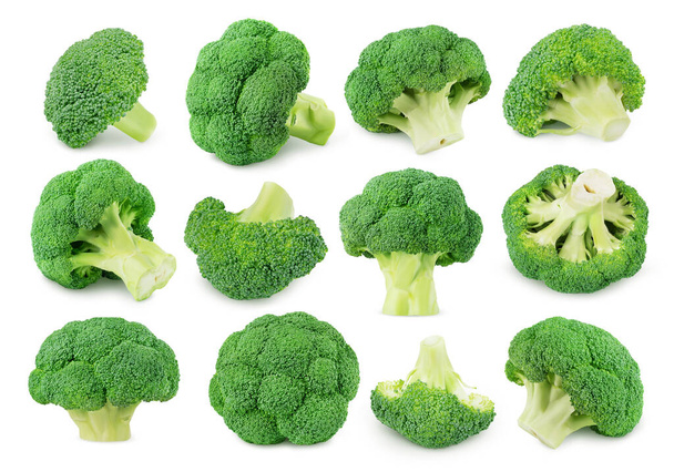 Large set of fresh green broccoli isolated on a white background. - Foto, Imagem
