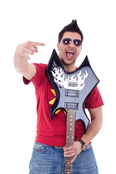 Guitarist making a rock sign - Photo, Image