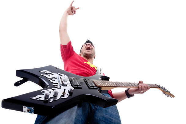 Пристрасний гітарист кричить і жестикулює
 - Фото, зображення