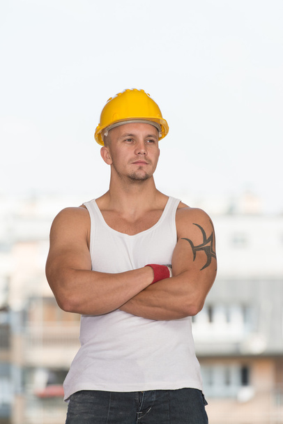 Engineer Construction Wearing A Yellow Helmet - Photo, Image