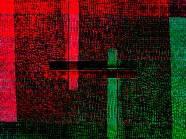 Fondo abstracto en rojo y verde con un ritmo espectacular e inserciones. Imagen surrealista en un estilo moderno. Para sus fondos de pantalla, proyectos de arte y obras de arte. - Foto, imagen
