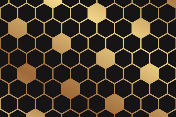 Moderne geometrische luxe kaart sjabloon voor zaken of presentatie of begroeting met gouden honingraten op een zwarte achtergrond. - Vector, afbeelding