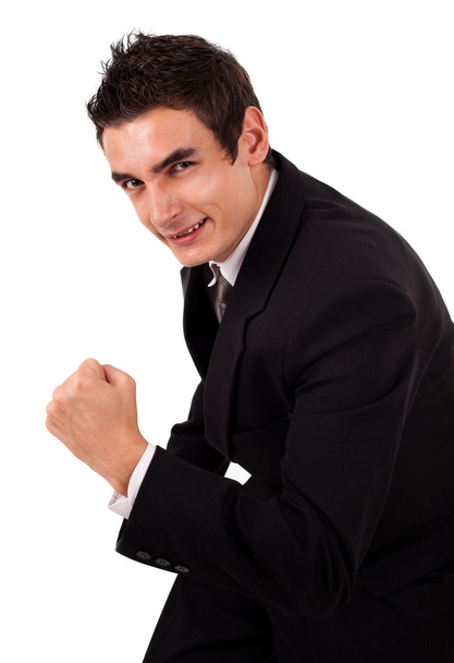 Very happy energetic businessman with his arms raised - Foto, Imagem