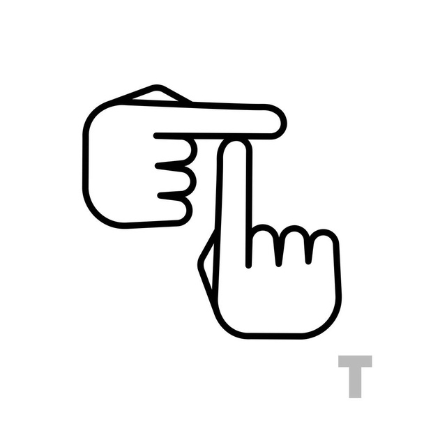 Letra T Letra universal y alfabeto de mano minusválida. Letra lineal clara simple T, lenguaje de la mano. Aprendiendo el alfabeto, la comunicación no verbal sordo-muda, los gestos expresivos vector. - Vector, Imagen