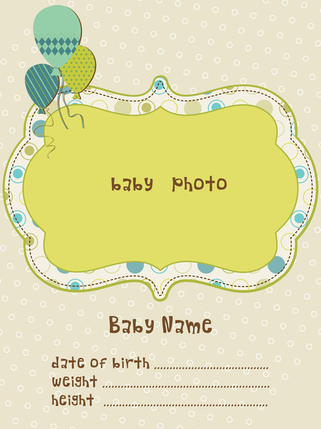 Baby Arrival Card with Photo Frame in vector - Vektör, Görsel