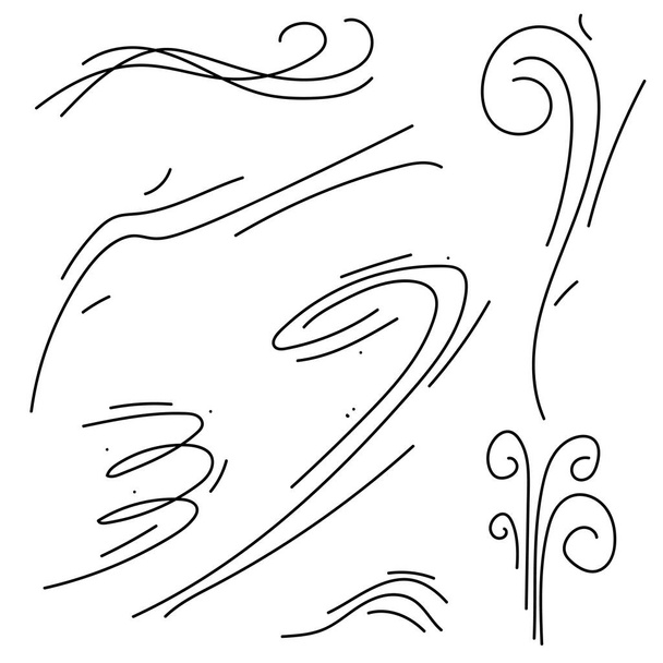 Set Black Collection Simple Line Winds Gust Squall Curl Doodle Outline Nature Element Vector Design Style Sketch Isolated Illustration - Wektor, obraz