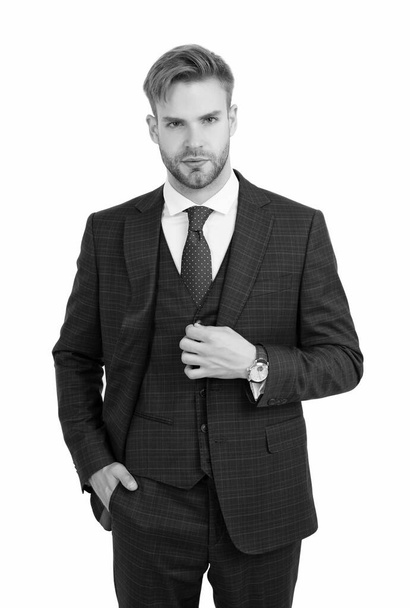 Business person wear three-piece suit in formal style isolated on white, employee - Fotografie, Obrázek