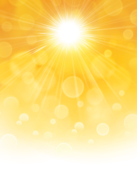 Zonnestralen schijnen op oranje en gele abstracte achtergrond. Omgevingsillustratie van zonne-energie en hittegolven in de zomer. - Foto, afbeelding