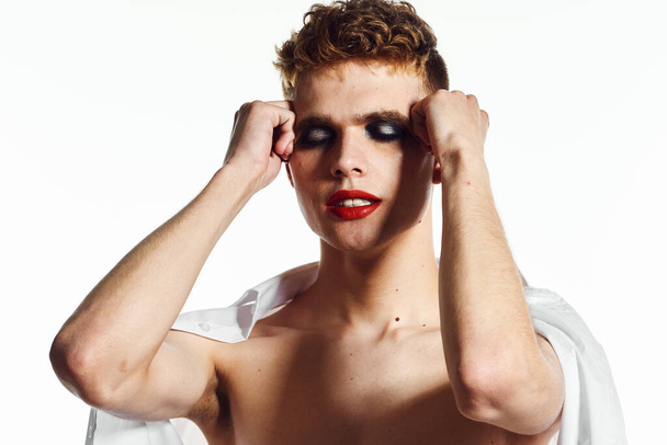 male transgender female makeup fashion posing studio - 写真・画像