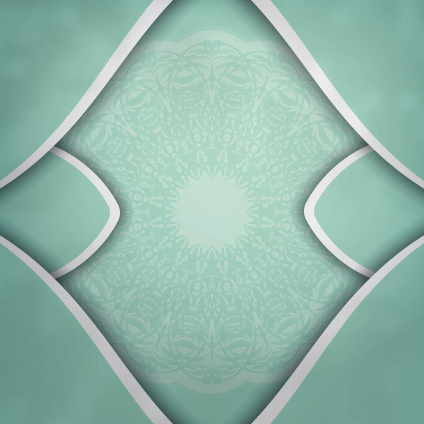 A mint colored greeting card with a luxurious white ornamentation is ready for printing. - Wektor, obraz