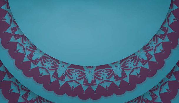 Baner of turquoise color with greek purple pattern for design under your logo - Vector, Image