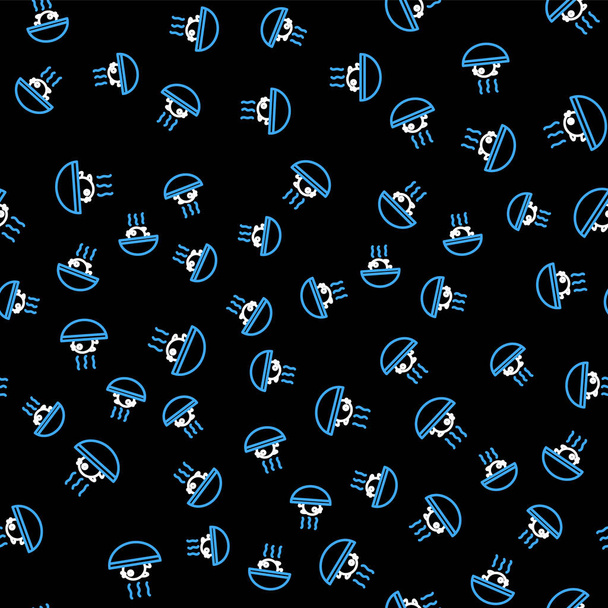 Line Puffer icono de sopa de pescado patrón inconsútil aislado sobre fondo negro. Fugu pescado pez globo japonés. Vector - Vector, Imagen