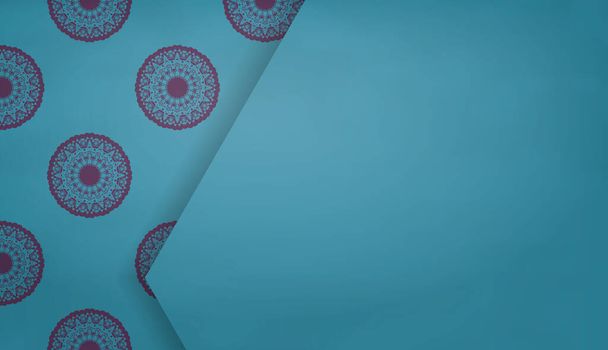 Бирюзовый баннер с фиолетовой мандалой и место для вашего логотипа - Вектор,изображение