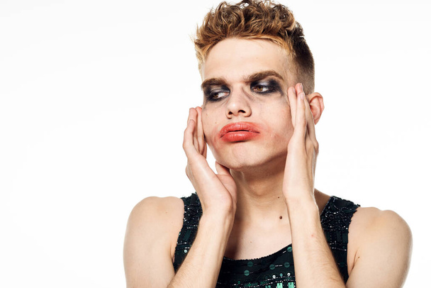 male transgender female makeup fashion posing studio - Foto, Bild