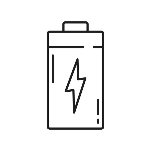 Ikona baterie se znakem napájení izolovala ikonu tenké čáry. Vektorové hromobití a bleskové osvětlení, bleskové světlo, obrysová značka nabíjejícího se objektu. Znak rychlého nabití, obnovitelné zdroje energie čisté prostředí - Vektor, obrázek