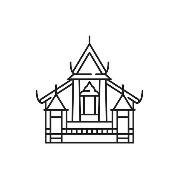 Tailandia casa aislado icono de línea delgada. Vector contorno hito, edificio del palacio, arquitectura de la cultura tailandesa. pagoda buddhism edificio de la religión, famoso lugar histórico de viaje, casa nacional - Vector, imagen