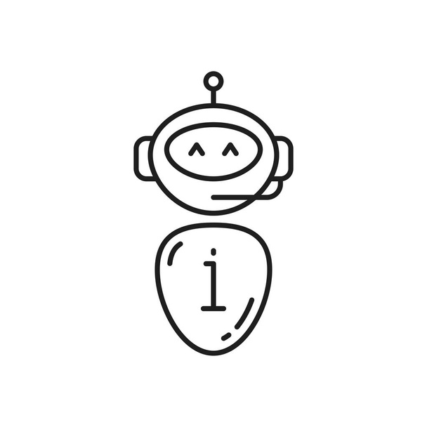 mignon sourire robot isolé chat bot mince ligne icône. Aide en ligne virtuelle vectorielle support vocal android, opérateur d'intelligence artificielle, chatbot centre d'appels dans casque casque. Assistance téléphonique - Vecteur, image