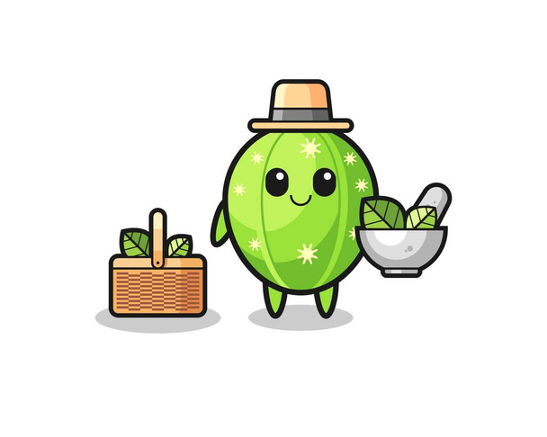 cactus herbalist cute cartoon , cute design - Vector, Image