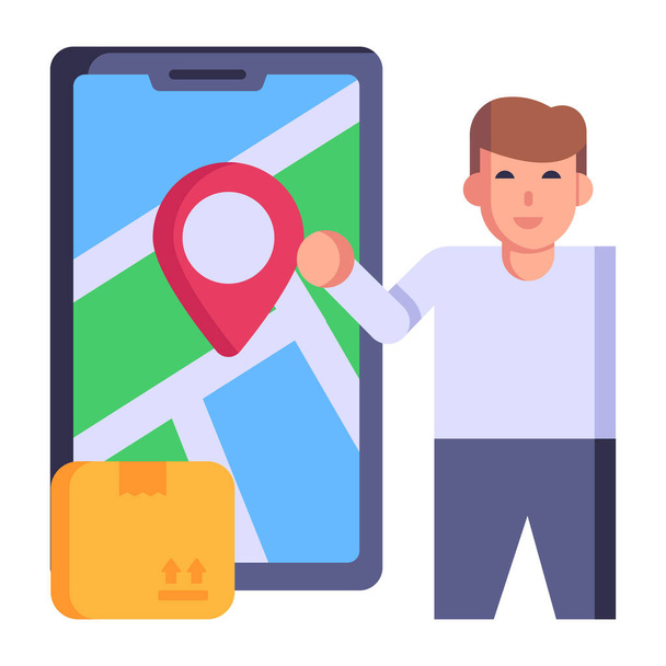 online shopping, mobile smartphone and man hand holding a map, vector illustration. - Vektor, Bild