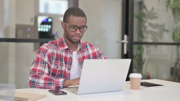 African Man Shaking Head as No Sign while using Laptop - Footage, Video