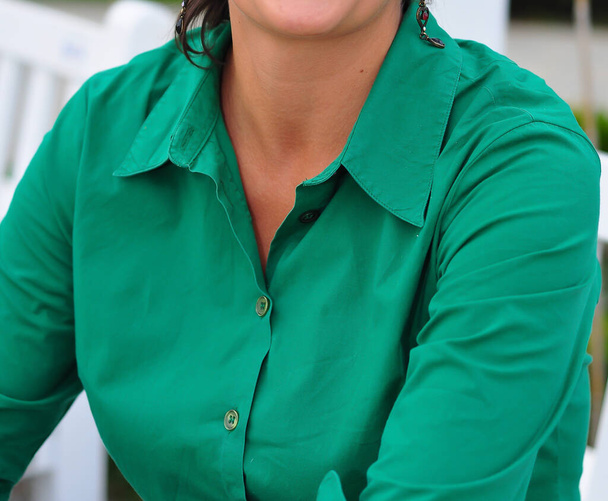 woman wearing green shirt outdoor - Photo, Image