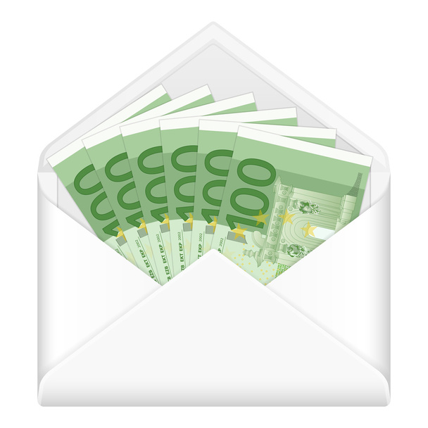 envelope and one hundred euro banknotes - Vector, Image