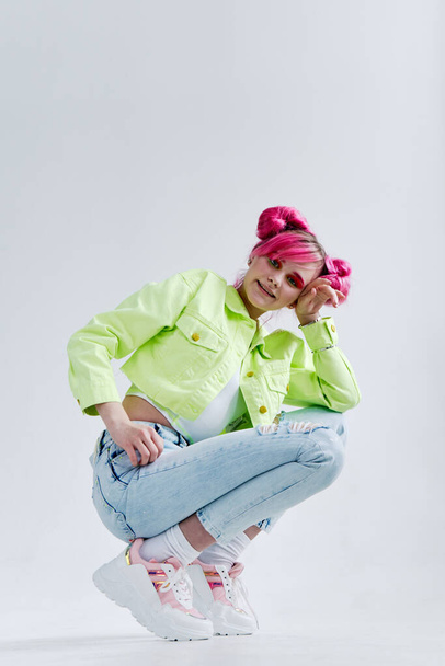 pretty woman pink hair posing fashion clothes isolated background - Φωτογραφία, εικόνα