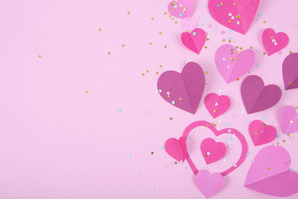 Abstract Background with Paper Hearts, confetti for Valentine s Day. Blue Love and Feeling Background for poster, banner, post, card. Studio Photo - Φωτογραφία, εικόνα
