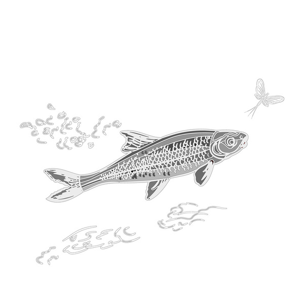 Fish and ephemera as vintage engraved vector - Vector, Image
