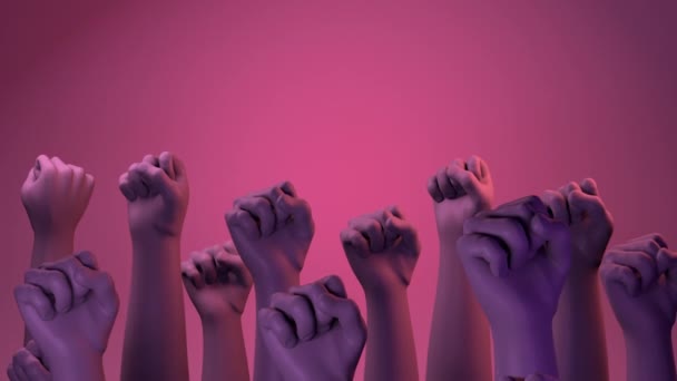 Dövüşen kadın yumrukları. Kadınlara yönelik şiddetin ortadan kaldırıldığı gün. 25 Kasım. Feminizm. Uluslararası Kadınlar Günü. 8 Mart. 3d illüstrasyon. - Video, Çekim