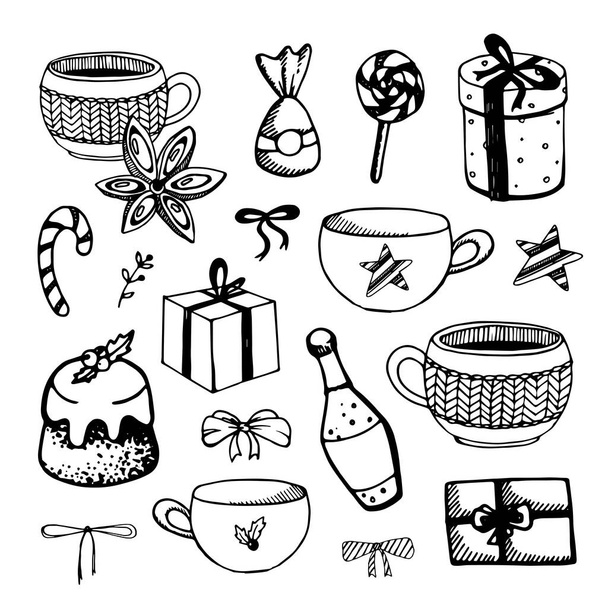 Doodles de Natal conjunto com elementos para design de férias - Vetor, Imagem