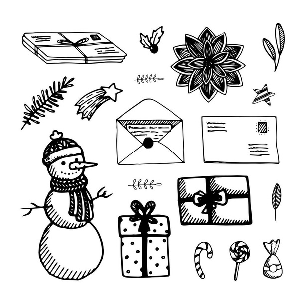 Doodles de Natal conjunto com elementos para design de férias - Vetor, Imagem