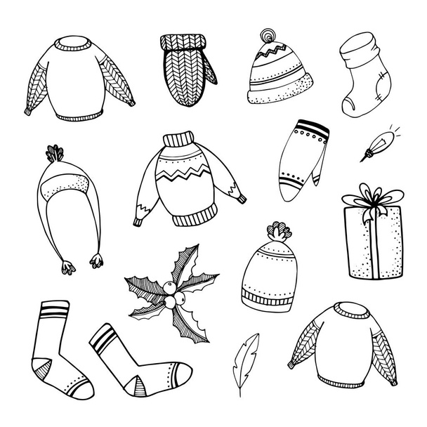 Christmas doodles set with elements for holidays design - Vektori, kuva