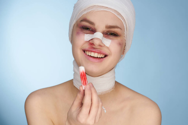 a person bandaged face health problems isolated background - 写真・画像