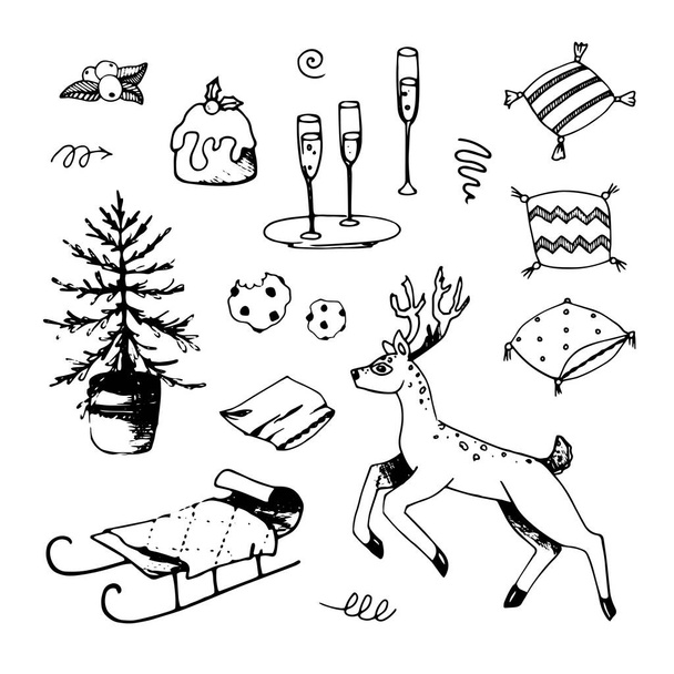 Weihnachtskritzelset mit Elementen für die Feiertagsgestaltung - Vektor, Bild