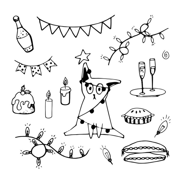 Christmas doodles set with elements for holidays design - Vecteur, image