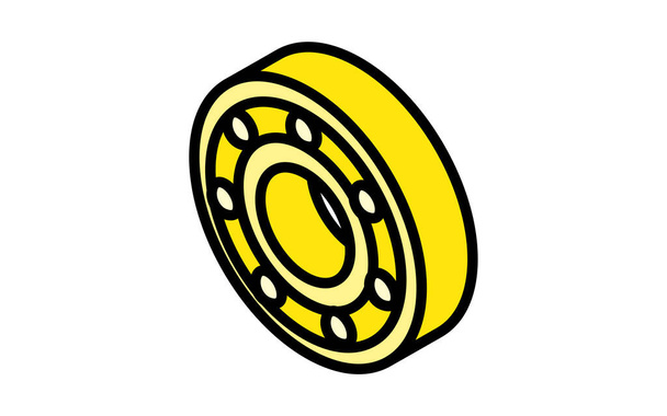Žluté jednoduché ložisko izometrické ikony, skateboard díly - Vektor, obrázek