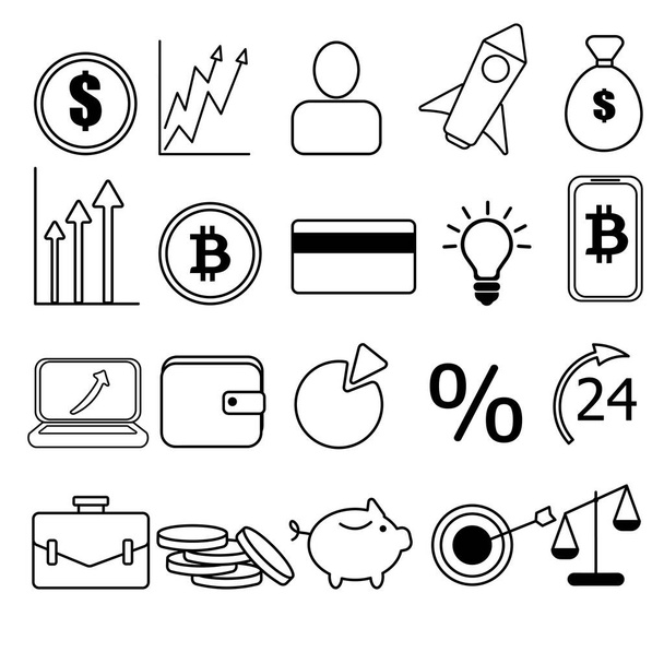 Negocios, finanzas, banca, gestión, economía iconos negro, blanco - Vector, Imagen
